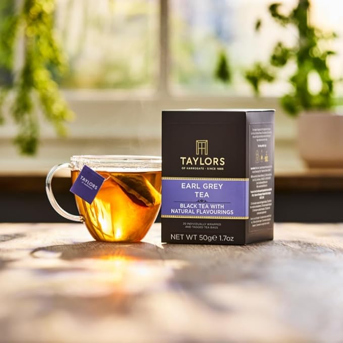 Taylors of Harrogate Earl Grey Black Tea Individually Wrapped Bags 20 Count (Pack of 6) Fragrant Delicate &amp Light Caffeinated Enjoy Hot or Iced 120 Teabags
