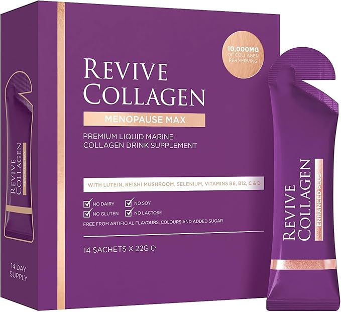 Revive Collagen Menopause Max — Hydrolyzed Marine Collagen Drink for Women 10000MG Lutein Reishi Mushroom Vitamin B6 B12 C &amp D for Skin &amp Eye Health Pineapple &amp Coconut Flavour —