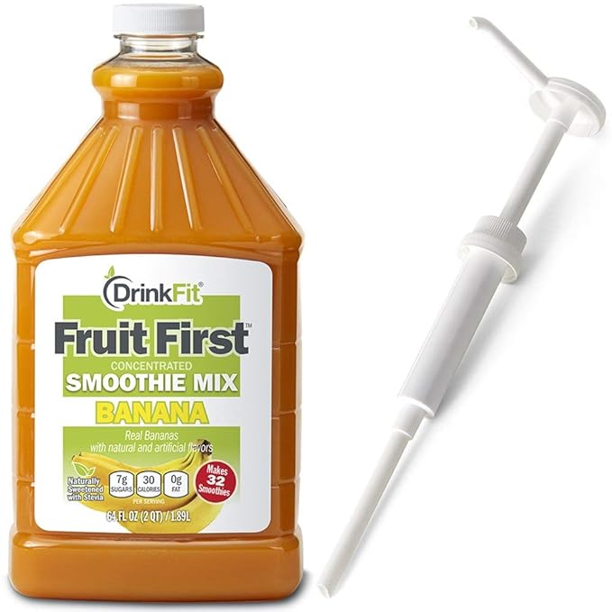 DrinkFit Fruit Smoothie | Real Fruit Puree Low Sugar Gluten:Free &amp Non:GMO Banana Smoothie Mix : Makes 32 Smoothies 64 Fl Oz with Dispensing Pump (Banana)