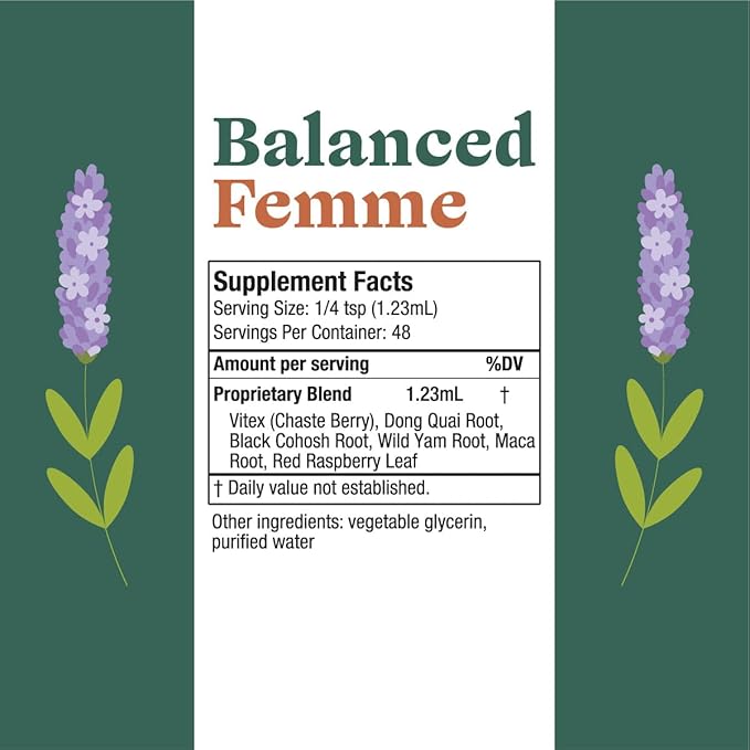 Rejuvica Health Balanced Femme - Advanced Female Balance Support Supplement - Liquid Delivery for Better Absorption - Vitex Dong Quai Black Cohosh Maca Wild Yam &amp More!