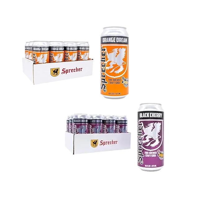 Sprecher Orange Dream Craft Soda &amp Black Cherry – Fire-Brewed with Real Honey Handcrafted Gourmet Beverages Caffeine-Free – 16 fl oz Cans (24 Pack Total)