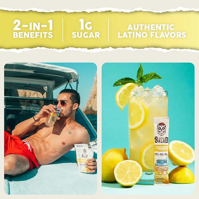 Salud 2-in-1 Hydration Packets + Immunity Electrolytes Powder Lemonade - Agua Fresca Drink Mix Elderberry Dairy &amp Soy Free Non-GMO Gluten Free Vegan Low Calorie 1g Sugar (15 Servings)