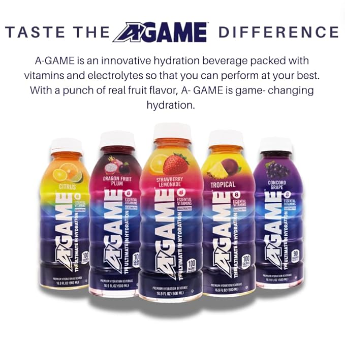 A-GAME Sports Drink Dragon Fruit Plum The Ultimate Hydration Sports Beverage for Athletes 8 Essential Vitamins including B C &amp E plus Natural Sea Salt Electrolytes All Natural Flavors &amp