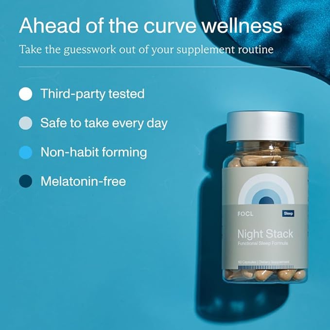 FOCL Restful Night Magnesium Sleep Supplement - Natural Sleep Aid Melatonin Free No Grogginiess Calm - Magnesium Supplement for Restorative Sleeping with Ashwagandha - Vegan Non GMO Cruelty Free