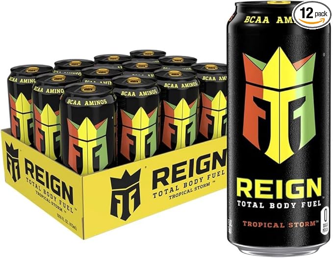 REIGN Total Body Fuel Tropical Storm Fitness &amp Performance Drink 16 Fl Oz (Pack of 12)