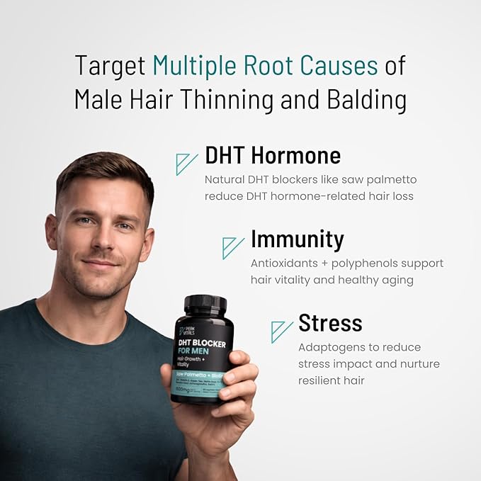 DHT Blocker for Men | Ultra Potent Hair Growth Formula | Saw Palmetto Biotin Pumpkin Seed Herbal Extracts | Natural Hair Loss Supplements | Hair Regrowth Vitamins | Made in The USA | 90 Capsules