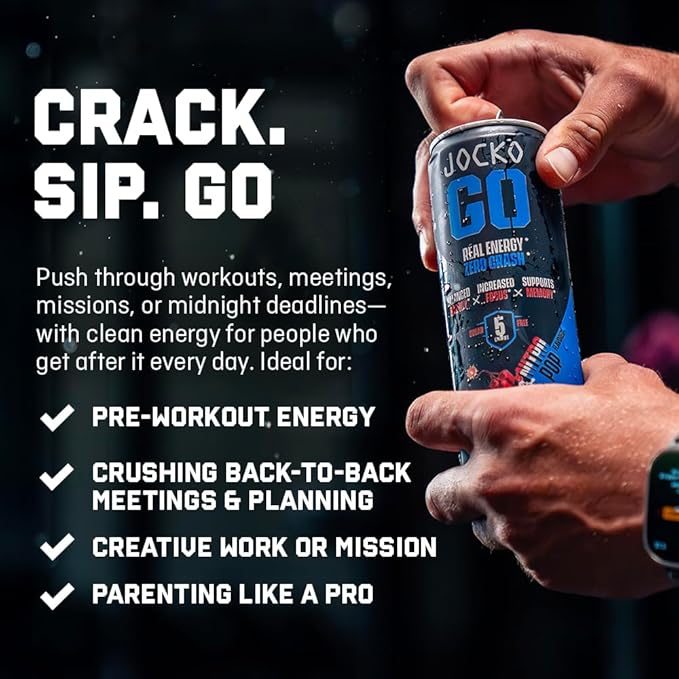 Jocko GO Energy Drink - Keto Vitamin B12 Vitamin B6 Electrolytes L Theanine Magnesium- Energy Boost Sugar Free Nootropic Monk Fruit Blend - 12 Pack (Mango Passionfruit)