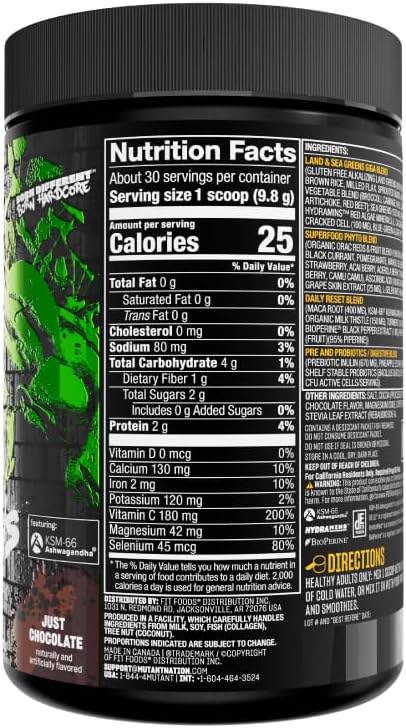 Mutant Big Greens | Green Supplement | Over 40 superfoods Land &amp Sea Greens – Reds Antioxidants phytonutrients 1000mg spirulina – Pre &amp Probiotic Blend | 30 Serving – Just Chocolate