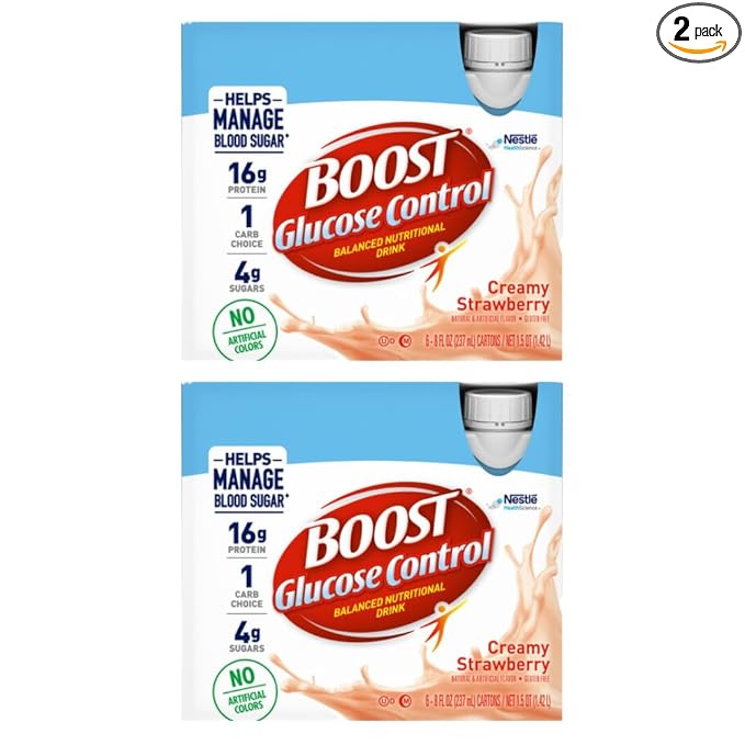 Boost Balanced Nutritional Drink Creamy Strawberry Helps Manage Blood Sugar with No Artificial Colors 6-8 FL OZ Bottles/Pack (Pack of 2)
