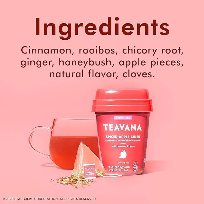 Teavana Spiced Apple Cider Herbal Tea - 12 Sachets Each (24 Total) Plus 12 GoHealthful Pure Raw Organic Honey Sticks Equal to 2.11 Ounces of Clover Honey
