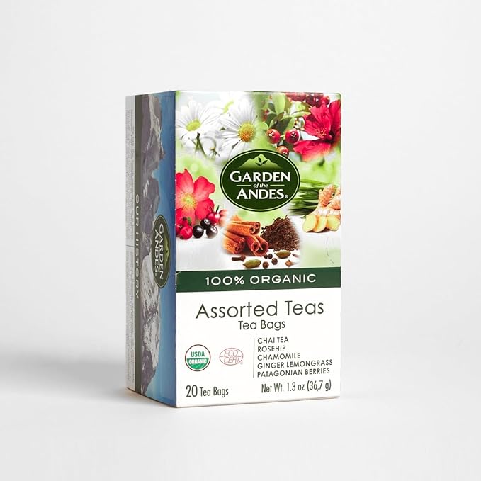 Garden of the Andes - Organic Assorted Herbal Teas - Variety Pack 20 Tea Bags - Caffeine-Free Herbal Infusions - Biodegradable Staple-Free Bags and Seed-to-Cup Traceability