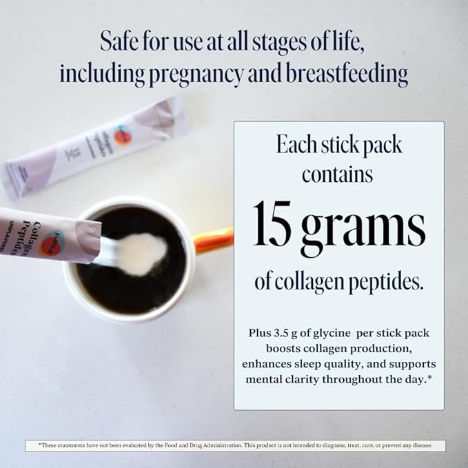 FullWell Unflavored Collagen Peptides Powder Stick Packs - Portable Grass-Fed Bovine Collagen for Skin Health - Tissue Elasticity Support - Pregnancy &amp Breastfeeding-Safe - 30 Count (30 Servings)