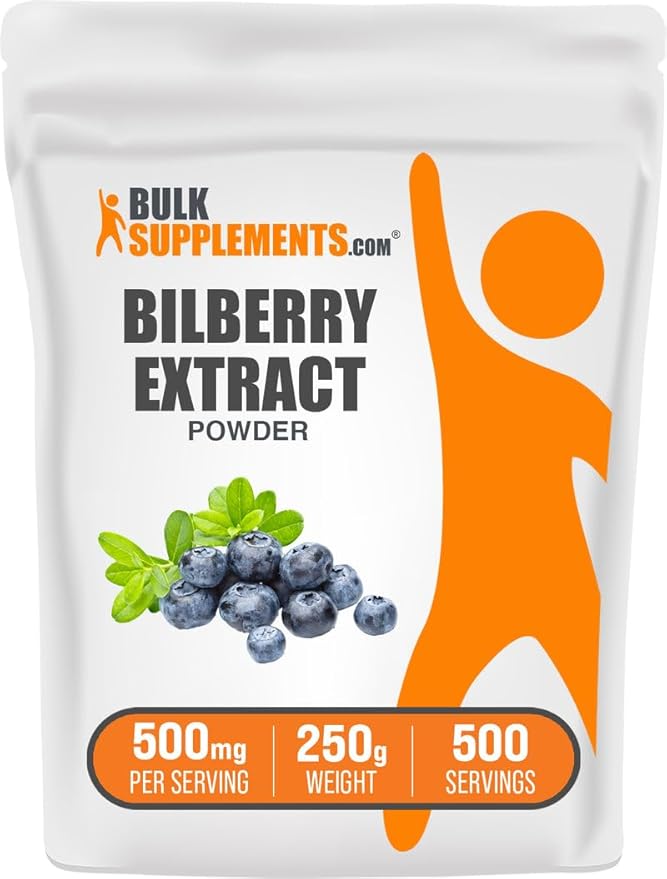 BulkSupplements.com Bilberry Extract Powder - Bilberry Extract Supplement Herbal Supplement - Vegan &amp Glulten Free 500mg per Serving 250g (8.8 oz) (Pack of 1)