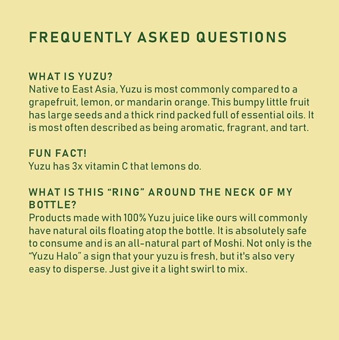 Moshi Yuzu Sparkling Drink Aromatic and Zesty Made with 100% Yuzu juice All-Natural Vegan Gluten-free No Artificial Preservatives/Coloring - 12 oz (6 Glass Bottles) - Original