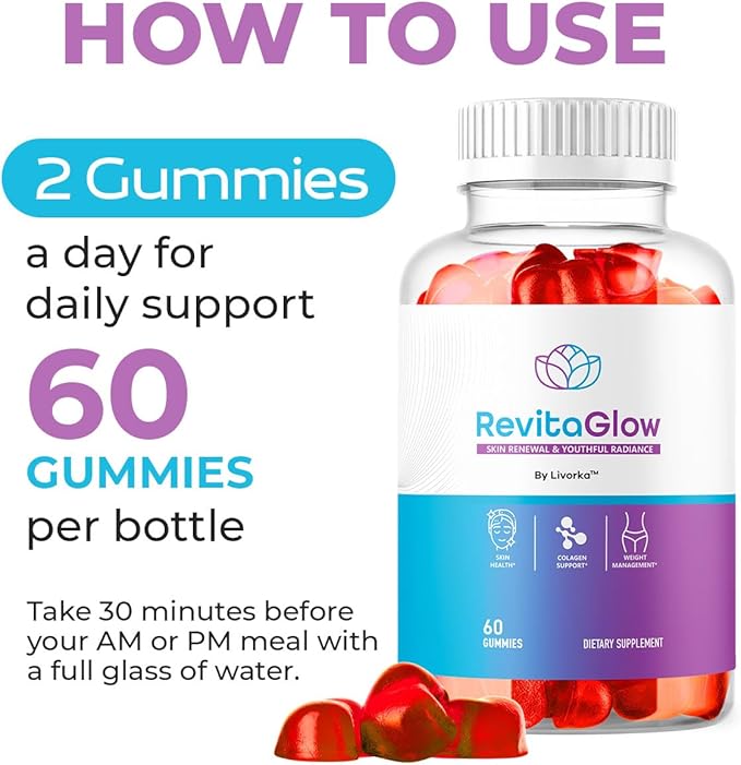 (2 Pack) RevitaGlow Gummies - Official Revita Glow Gummy Premium Natural Skin Health Support RevitaGlowGummies for Gut and Skin Healthy Advanced Renewal Formula Gummys 120 Gummies for 2 Months