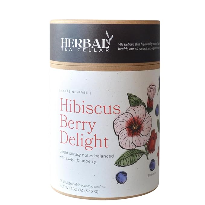 Herbal Tea Cellar Hibiscus Berry Delight – Premium Full-Leaf Organic Hibiscus &amp Blueberry Herbal Tea | Bright Fruity &amp Rich in Antioxidants | Caffeine-Free Refreshing Hydration Tea Hot or Ic