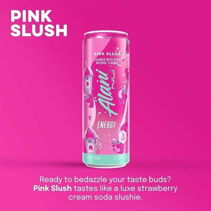 New Alani Energy Drinks Cotton Candy Hawaian Shaved Ice Pink Slush Variety Pack Sugar-Free Low-Calorie 200mg Caffeine Energy Boost Drink 12 fl oz (Pack of 6)