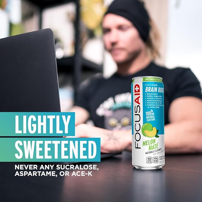 FOCUSAID Energy Blend Brain Boosting Nootropics Drink Alpha-GPC GABA B-Complex Yerba Mate Green Tea 100% Clean 100mg Natural Caffeine 12-oz. can 12 Pack