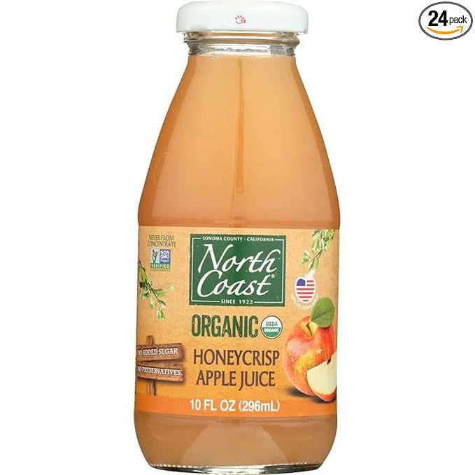 North Coast Organic Honeycrisp Apple Juice No Added Colors or Preservatives No Added Sugar Kosher USDA Certified Organic Gluten Free &amp Non-GMO 10 Fluid Ounce (Pack of 24)