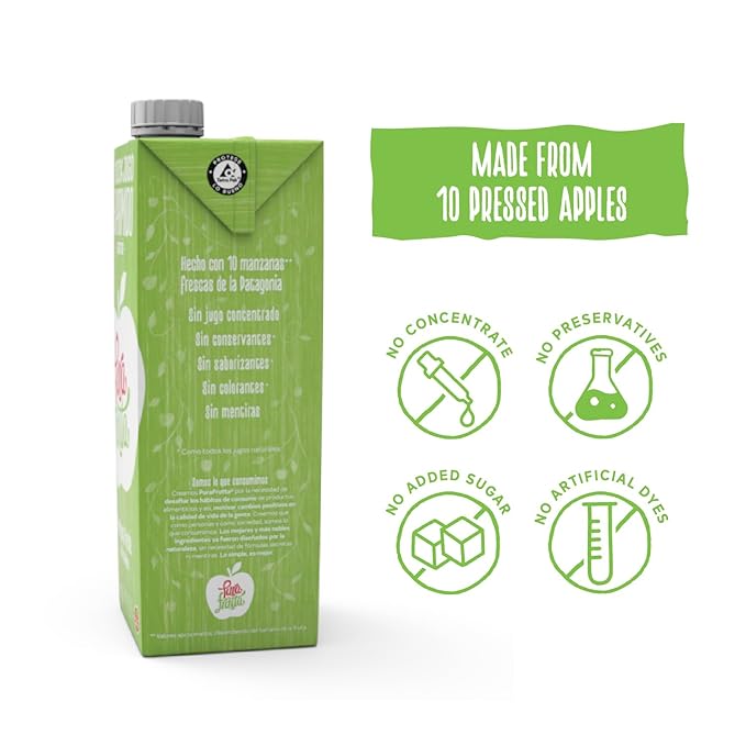 Pura Frutta - Green Apple Juice - 33.8 fl oz (1L) Juice Boxes 8-Pack Box - 100% Natural &amp Cold-Pressed Not From Concentrate (NFC) No Sugar Added - Patagonia Apple - Crisp &amp Refreshing Taste