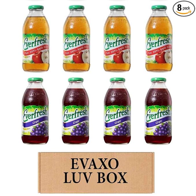 LUV BOX- variety Everfresh Juice 16 oz. pack of 8 Everfresh 100% Apple Juice Everfresh 100% Juice- Grape. by evaxo