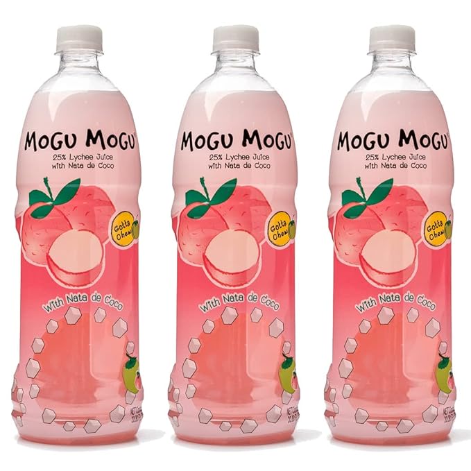[Pack of 3] [Free Measuring Spoon] Mogu Mogu Juice with Nata De Coco - 33.8 Fl Oz Large Family Size (Lychee) 320 ml