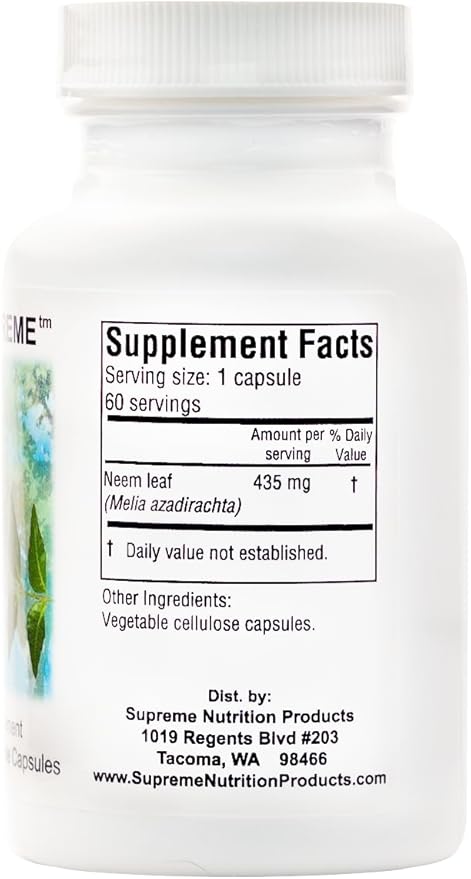 Supreme Nutrition Melia Supreme 60 Pure Powdered Neem Leaf Vegetarian Capsules