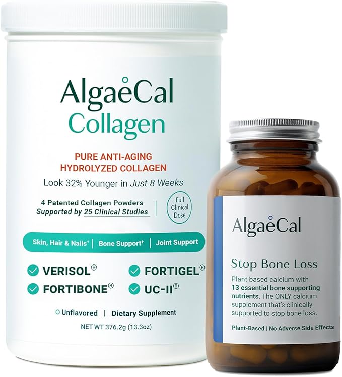 ALGAECAL Calcium &amp Collagen Bundle – Hydrolyzed Collagen Complete with Clinically-Supported Verisol Fortibone &amp Fortigel Plus 13 Bone Supporting Minerals and Vitamin D3 for Bone Health &amp