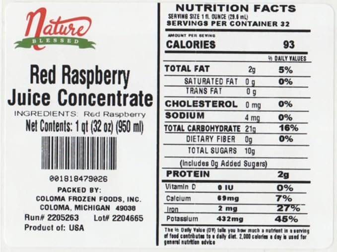 Nature Blessed 100% Pure Red Raspberry Concentrate - 1 Quart (1/32 fl oz bottle) Applications: Home Wine Making Brewing Mead Smoothies Making Jelly