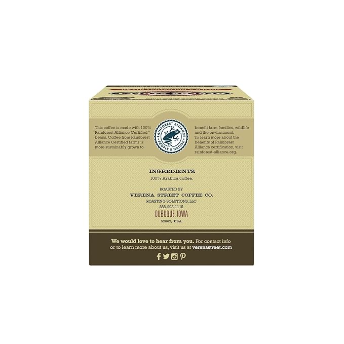 Verena Street Single Cup Pods (72 Count) Medium Roast Coffee Julien's Breakfast Blend Rainforest Alliance Certified Arabica Coffee