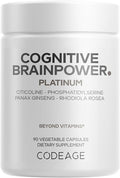 Codeage Cognitive Brainpower Platinum Supplement - Cognizin Citicoline KSM-66 Ashwagandha Panax Ginseng Rhodiola Phosphatidylserine Ginkgo Ubiquinol CoQ10 Liposomal - Non-GMO - 90 Capsules