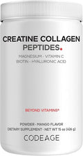 Codeage Creatine Collagen Peptides - Creatine Monohydrate Powder Supplement Wild-Caught Marine Collagen Biotin Magnesium Vitamin C Hyaluronic Acid - Mango Flavored - Non-GMO - 15 Oz