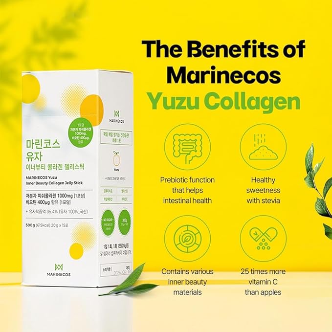 Yuzu Collagen Jelly Stick ㅣ Korean Citrus Beauty Supplement ㅣ Marine Collagen Peptide 3000mg ㅣ Skin Vitality &amp Hydration ㅣ No Sugar Added ㅣ Portable Stick Type