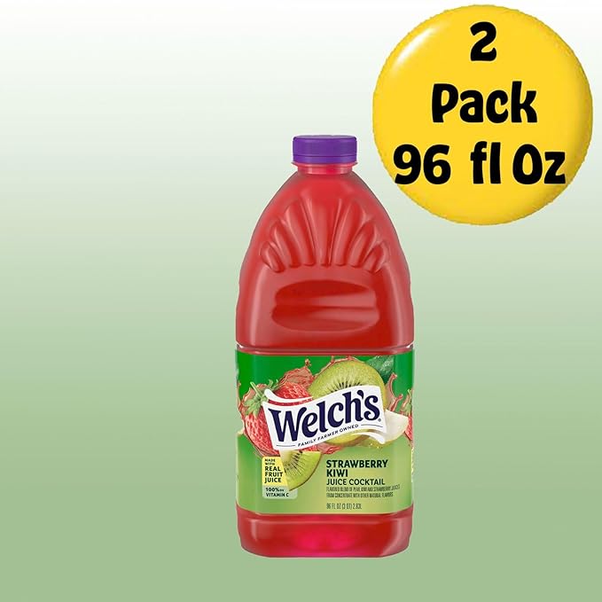 Welch's Strawberry Kiwi Juice Drink 96 fl oz Plastic Bottle 2 Pack + 15 Sugarcane Disposable Straws by KOOL8SHOP Infinite Deals