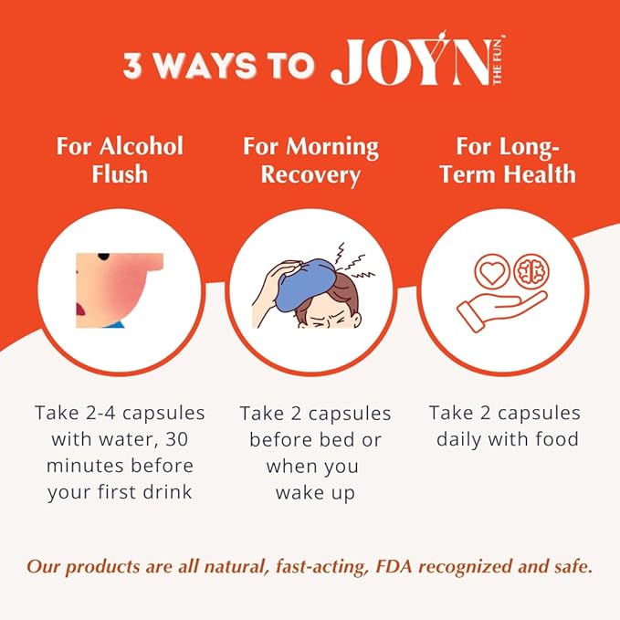 JOYN Supplement for Alcohol Flush Prevention Detox Liver Support Asian Glow Relief | Feel Better Before &amp After Drinking | Vitamin with DHM Milk Thistle Glutathione Vitamin B12 | 10 Servings