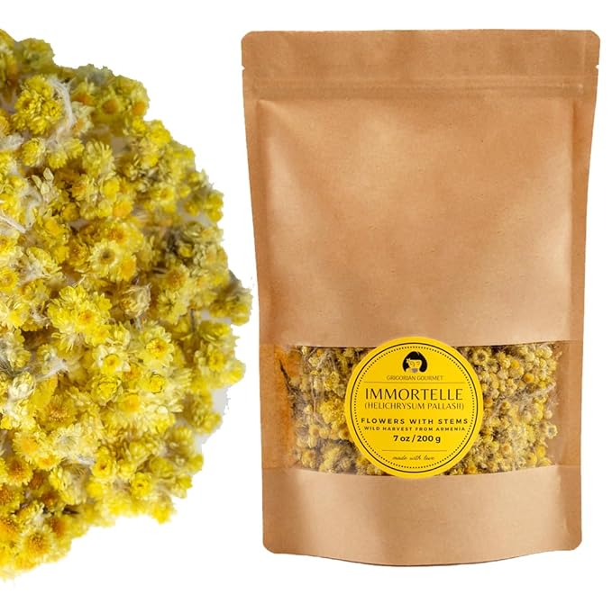 Immortelle (Helichrysum Pallasii) 7 OZ (200g) Dried Flowers with Stems Loose Herbal Tea | Wild-Harvested from the Mountains of Armenia | All-natural