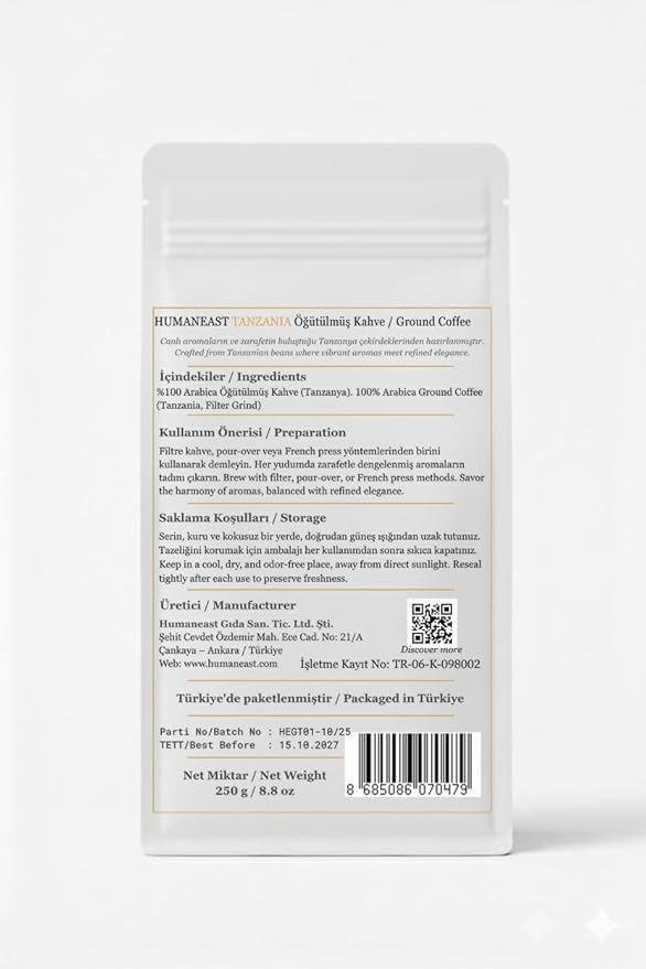 Humaneast Tanzania Single Origin Ground Coffee 8.8 oz (250 g) Medium Roast Specialty Coffee
