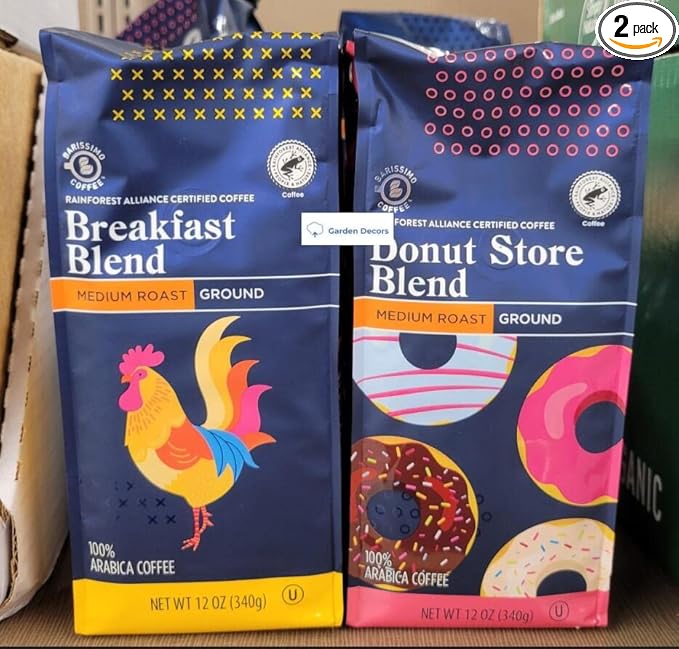 Barissimo Coffee Breakfast &amp Donut Store Blend Ground Coffee Medium Roast 12oz 340g (Two Bags)