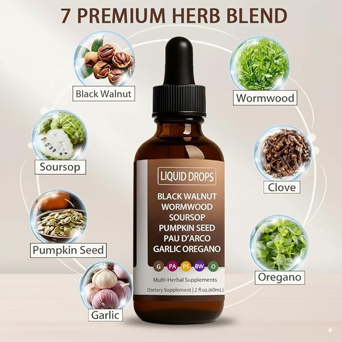 Vello Black Walnut Wormwood Gut Cleanse Wormwood Black Walnut Clove Drops Gentle Gut Cleanse &amp Health &amp Absorption with Pumpkin SeedPAU D'arco Soursop (1)