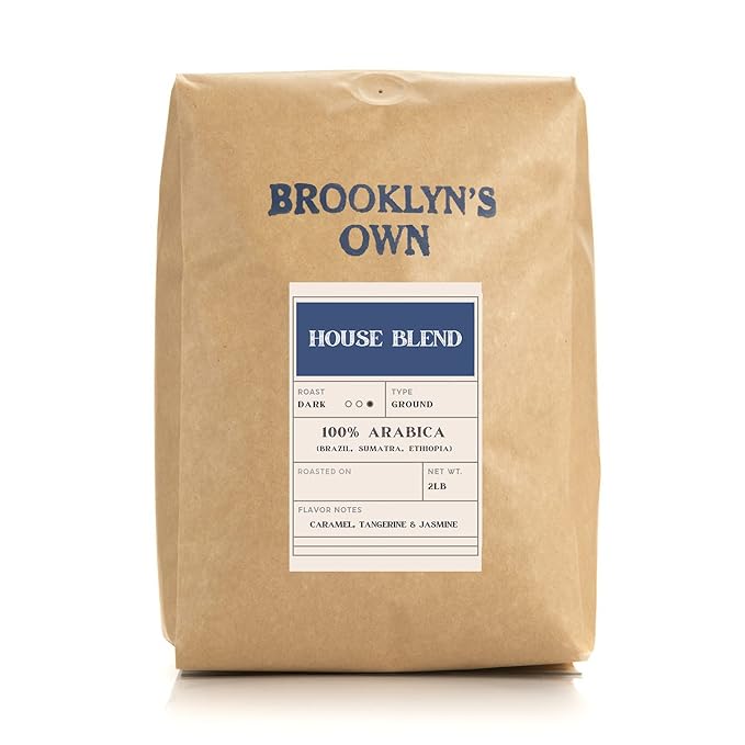 Brooklyn's Own Dark Roast House Blend Ground Coffee - 100% Arabica From Brazil Sumatra and Ethiopia (2 LB)