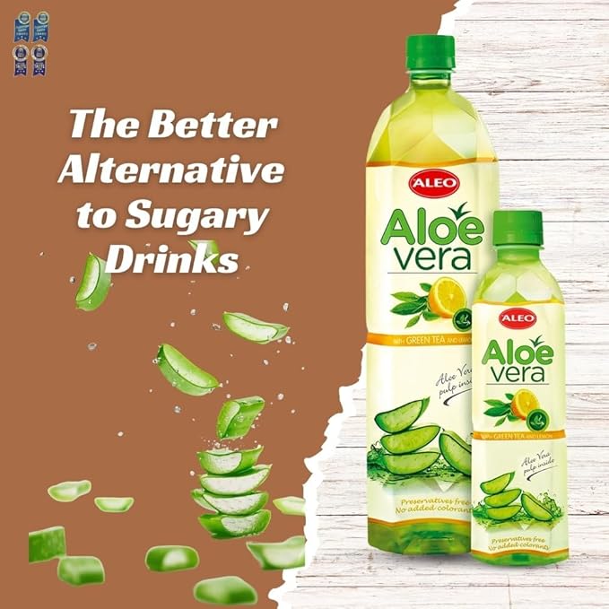 ALEO 1.5L x 12 Premium Green tea and Lemon Aloe Vera Drink - Natural No Preservatives No Artificial Colors Superior Taste Award 2025