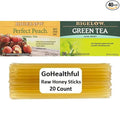 GoHealthful Medicine Ball Cold Buster Tea Bundle 20 Sachets Each (40 Total) of Green Tea Mint and Peach Bundle with 20 GoHealthful Pure Raw Clover Honey Sticks