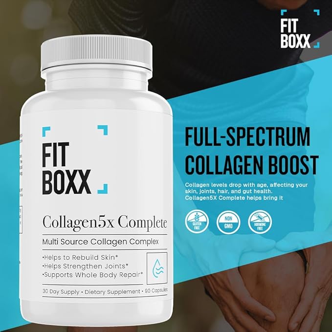 Collagen5X Complete | Multi-Source Collagen Types I II III V &amp X | Skin Joint Hair &amp Bone Support | 90 Capsules