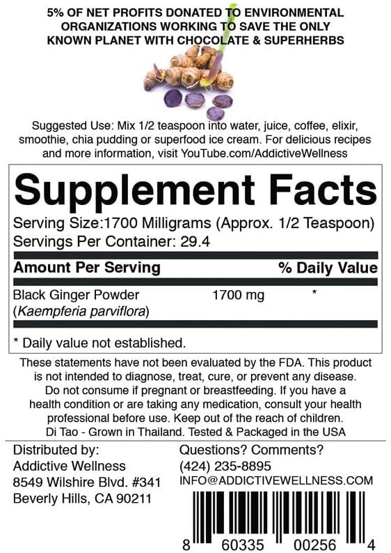 Addictive Wellness Thai Black Ginger for Men Thai Ginger Supplement to Support Energy Metabolism Endurance &amp Performance Freeze Dried Black Ginger Powder 50 Grams (1.76 Ounce) Vegan &amp Pal