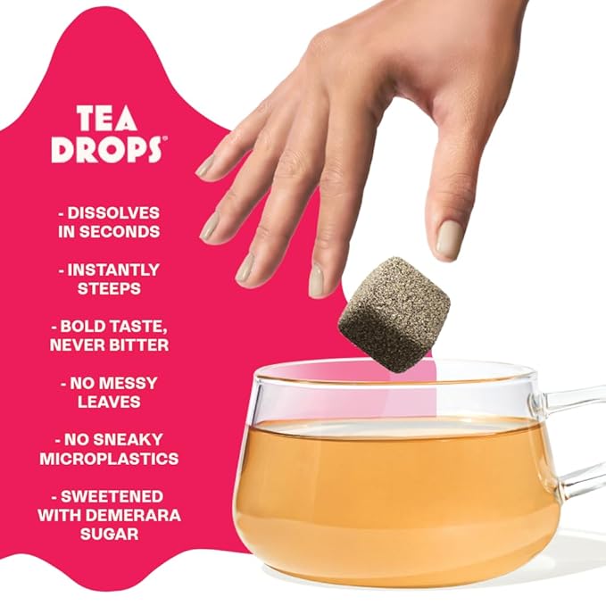 Tea Drops 30 Bulk Pack Organic Strawberry Matcha Bagless Tea - Loose Leaf Lightly Sweetened On-The-Go. Plastic-Free - Iced or Hot