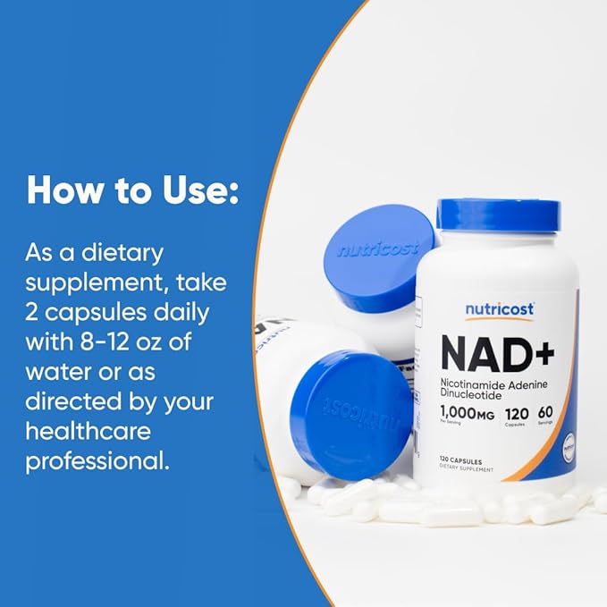 Nutricost NAD+ Supplement 1000mg per Serving120 Capsules (Nicotinamide Adenine Dinucleotide) - 60 Servings Gluten-Free Vegan