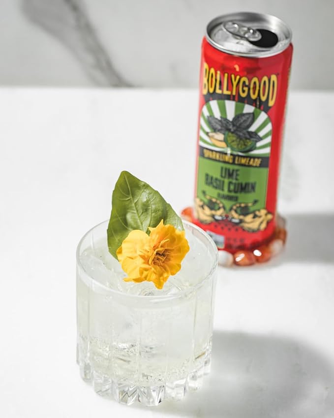 Bollygood Sparkling Limeade Lime Basil Cumin Indian Inspired Beverage Nimbu Pani No Artifical Colors or Flavors Non-GMO Project Verified 12 FL OZ Cans (Pack of 12)
