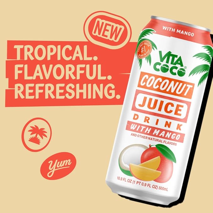 Vita Coco Coconut Juice Mango | Bold Tropical Taste | Natural Electrolytes | Sweet Refreshing Hydration | 16.9 oz can (Pack of 12)