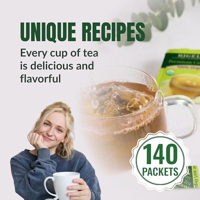 Premium Bigeloww Organic Green Tea 140 Count Individually Wrapped Tea Bags - For Daily Wellness &amp Antioxidant Boost - Packaged for Freshness