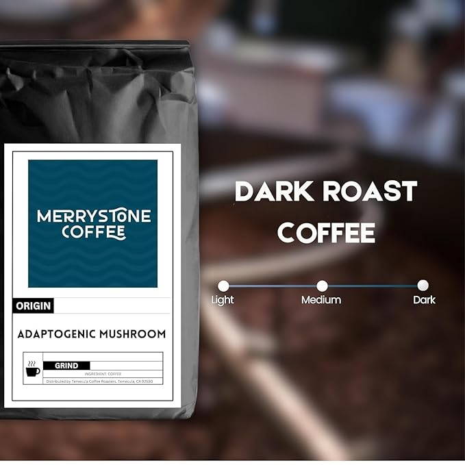 Merrystone Bold Mushroom Coffee Blend Dark Roast Roasted to Order with Lion's Mane &amp Reishi 8 oz Standard Grind